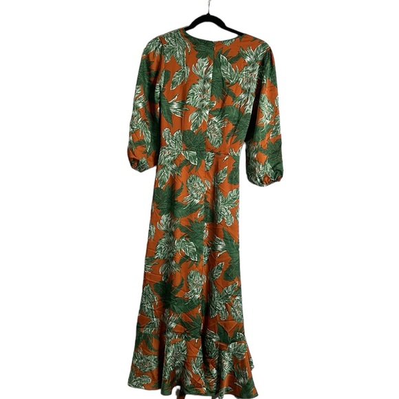 Sam Edelman orange green crepe wrap raffle midi dress size 6new - Picture 5 of 11